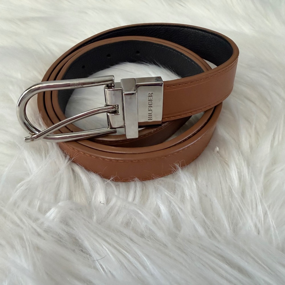 Tommy Hilfiger - Reversible Black/Brown Synthetic Leather Belt Size XL